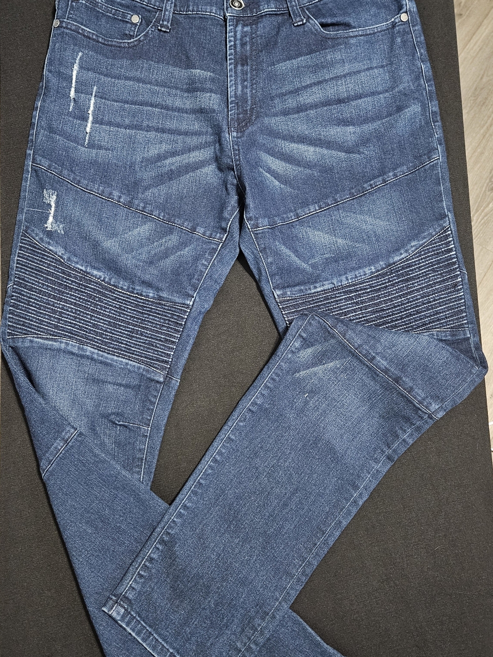 Ring of Fire Men's Skinny Moto Jeans in Dark Blue